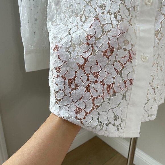 NEW Gap Womens Large White Lace Bib Big Shirt Button Up Long Sleeve Blouse Top - Picture 12 of 16